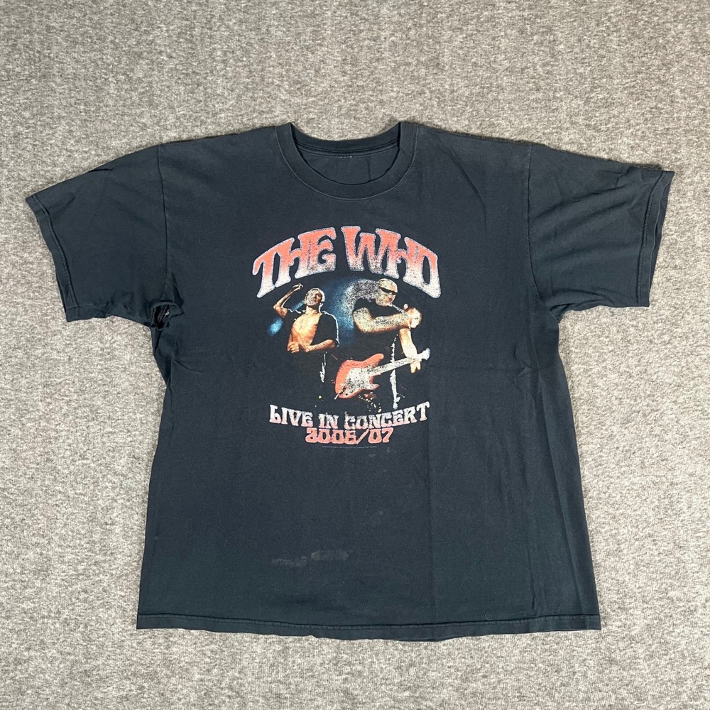 The Who Live in Concert 2006/07 Tour T-Shirt Black Distressed Band Tee Mens XL
